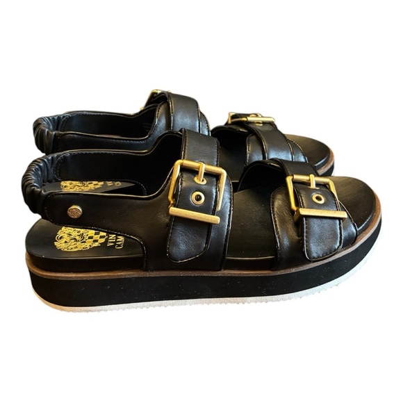 Vince Camuto Anivay Black and Gold Leather Platform Sandals. Like New. - Picture 6 of 10